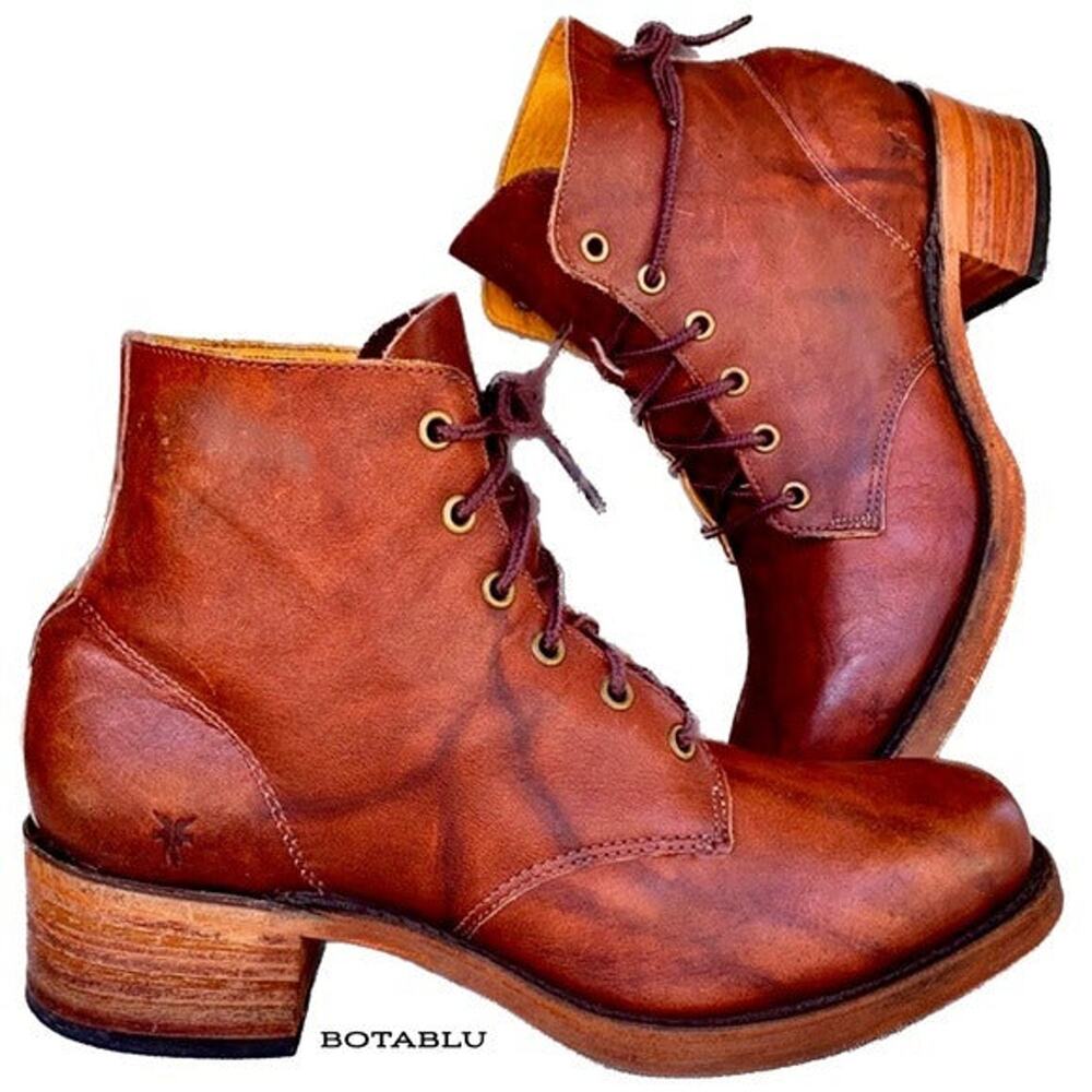 FRYE Vintage Campus Sabrina Lace Up Square Toe Short Brown Ankle Bootie Boots 10